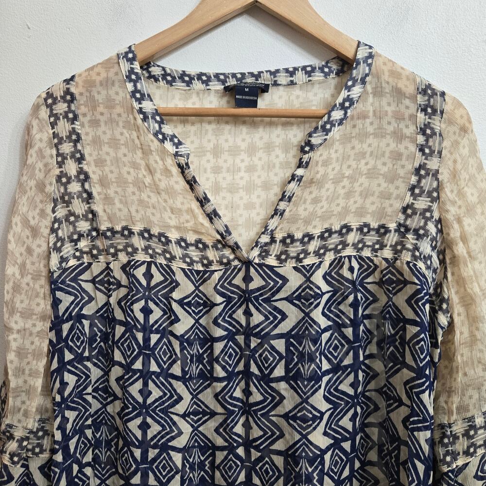 Lucky Brand Womens Boho Southwestern Tribal Print Hippie Sheer Mixed Media Top M - Picture 2 of 12